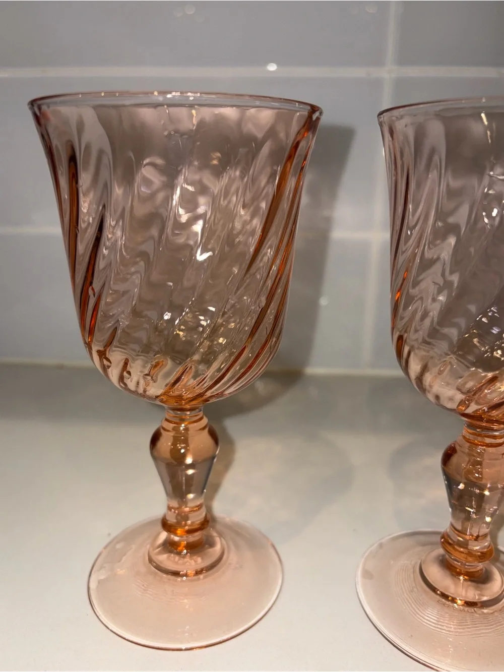 vintage Cristal D'Arques Durand Rosaline Pink Swirl Wine Glass Made In France